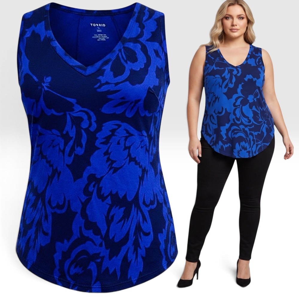 TORRID Super Soft Blue Floral V-Neck 
Shirttail Tunic Tank Top NWT Size 2X